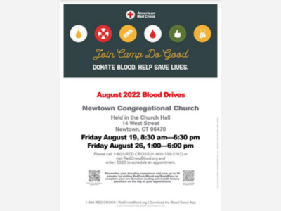 Red Cross Blood Drives in Newtown on August 19 and August 26